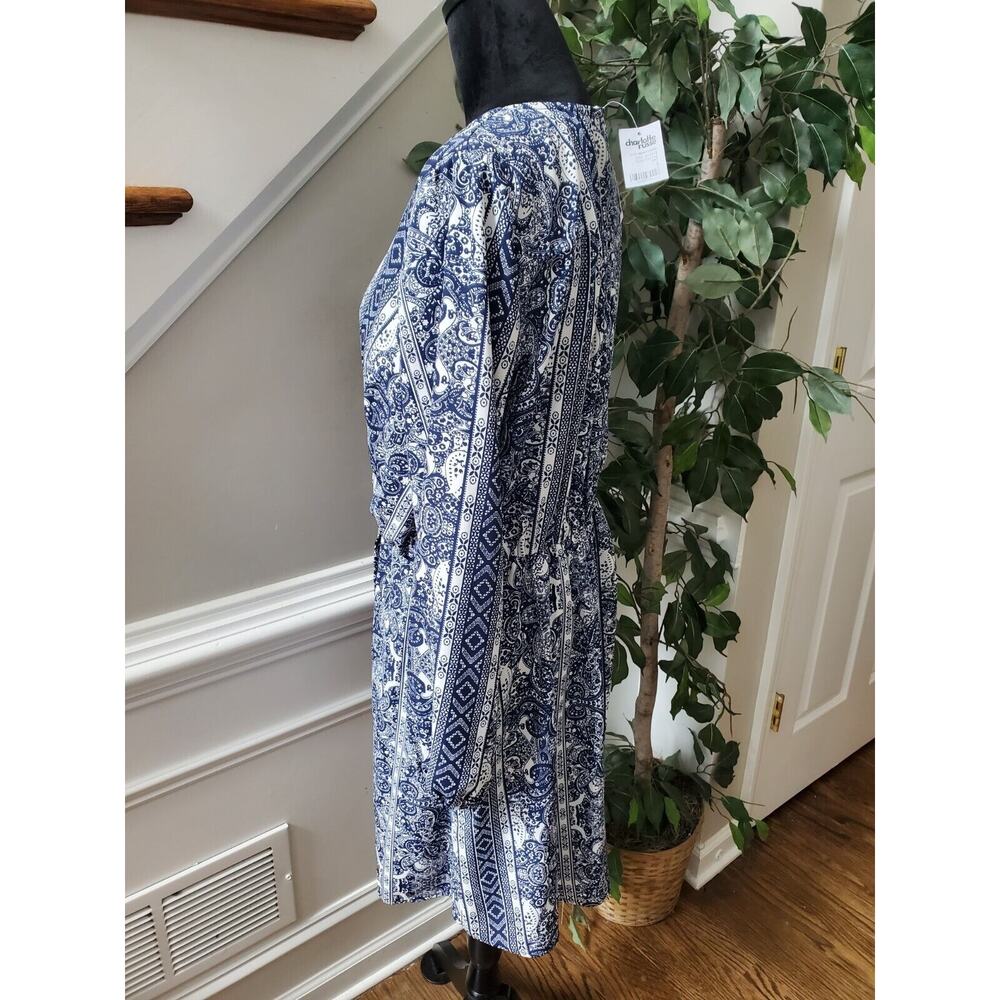 Charlotte Russe Womens Blue White Paisley Long Sleeve V-Neck Knee Length Dress L - Picture 6 of 15
